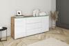 Modern 150cm Chest of Drawers for the Living Room, 3 Drawers, 2 Cabinets, Wotan, White Gloss