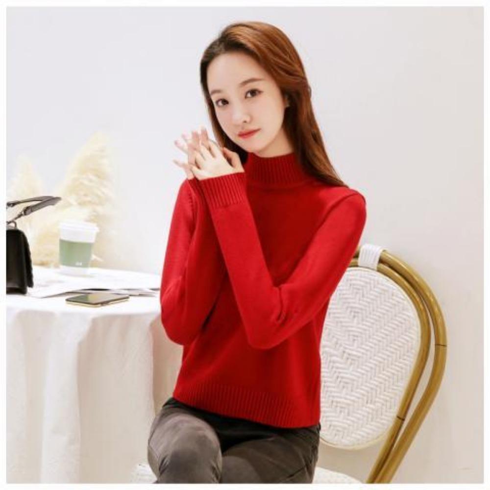 

High-waisted Short Knitted Sweater Women s Long-sleeved Versatile Thermal Top Autumn and Winter Semi-turtleneck Thickened Primer Sweater S бордовый