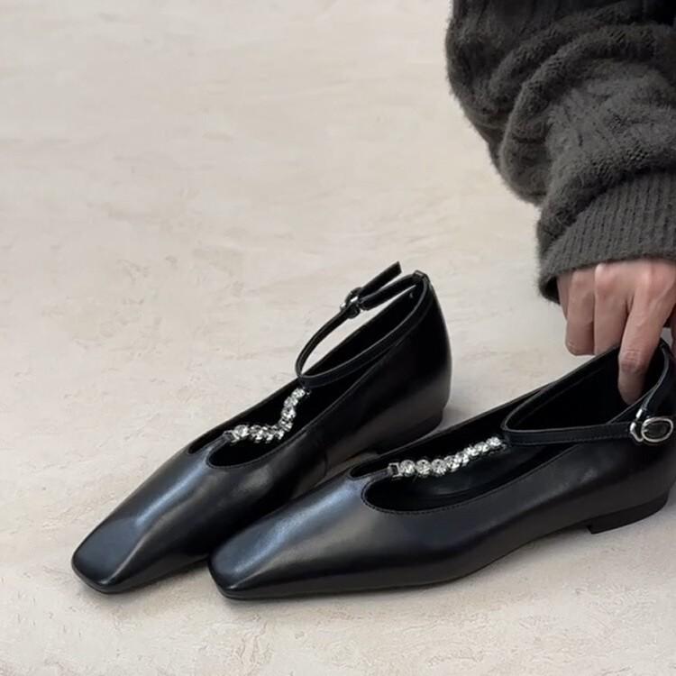 Women Flats Spring Autumn Diamond Pu Leather Mule Slip On Women Vintage Square Toe Flats Simple Style Daily Shoes Lady Shoes