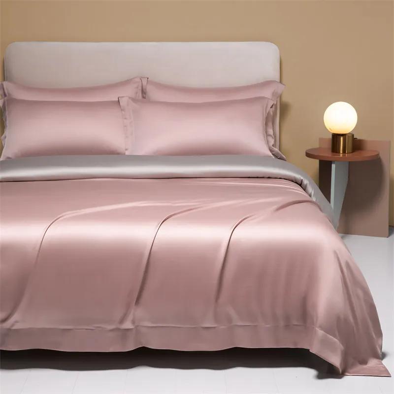 High-End 120S Natural Fabric Bedding Sets Summer Cooling Ice Silk Fitted Sheet Set Skin Friendly Comfortable Bedclothes For Home