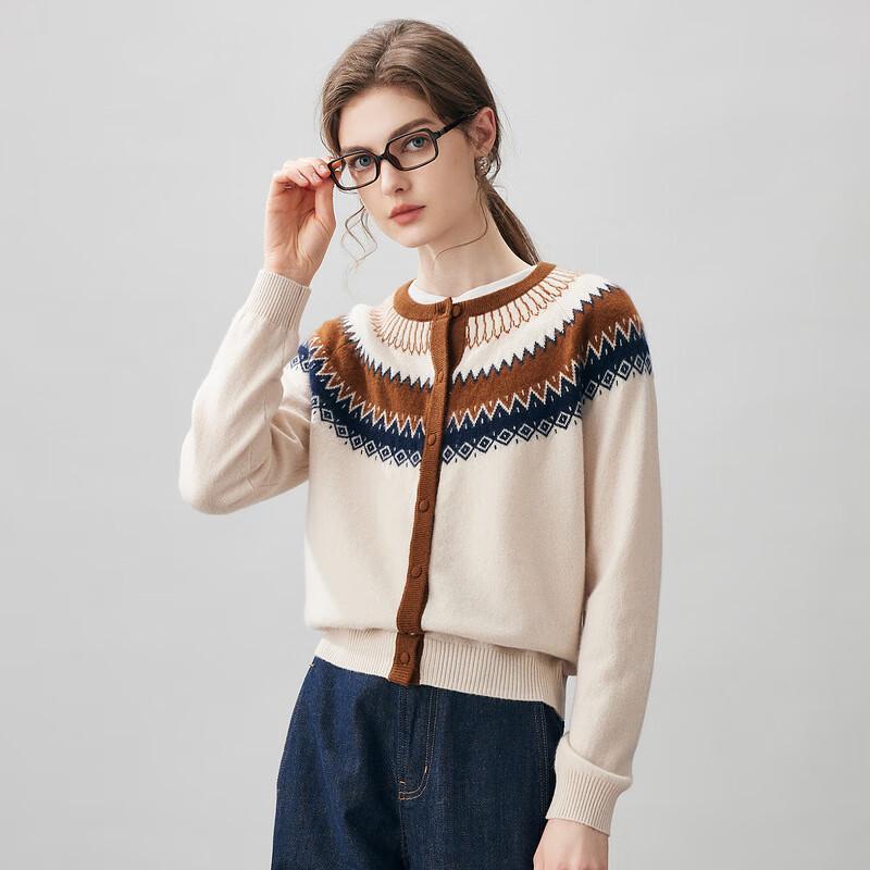 Comon Boca Women's 2025 A/W Fair Isle Cashmere Round Neck Cardigan