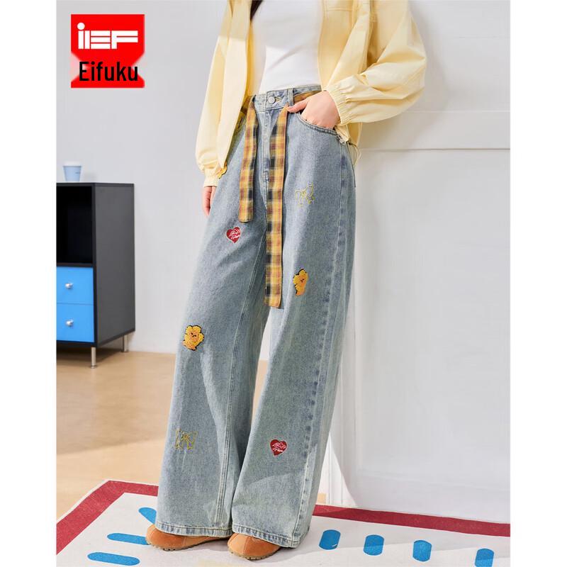 IEF Women s Korean Style Denim Wide-Leg Pants L