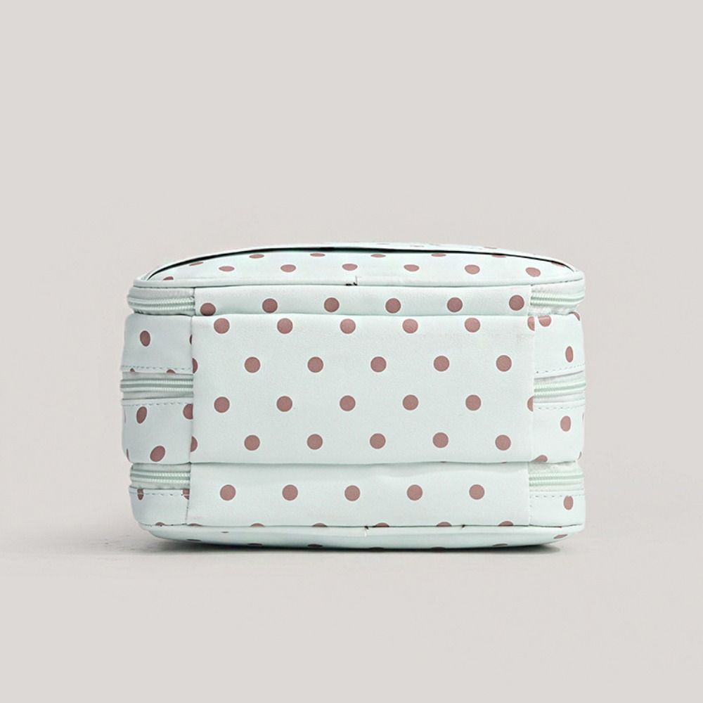 Three Layer Partition Pu Cosmetic Bag Polka Dot Toiletry Bag Portable Travel Tote  Unisex