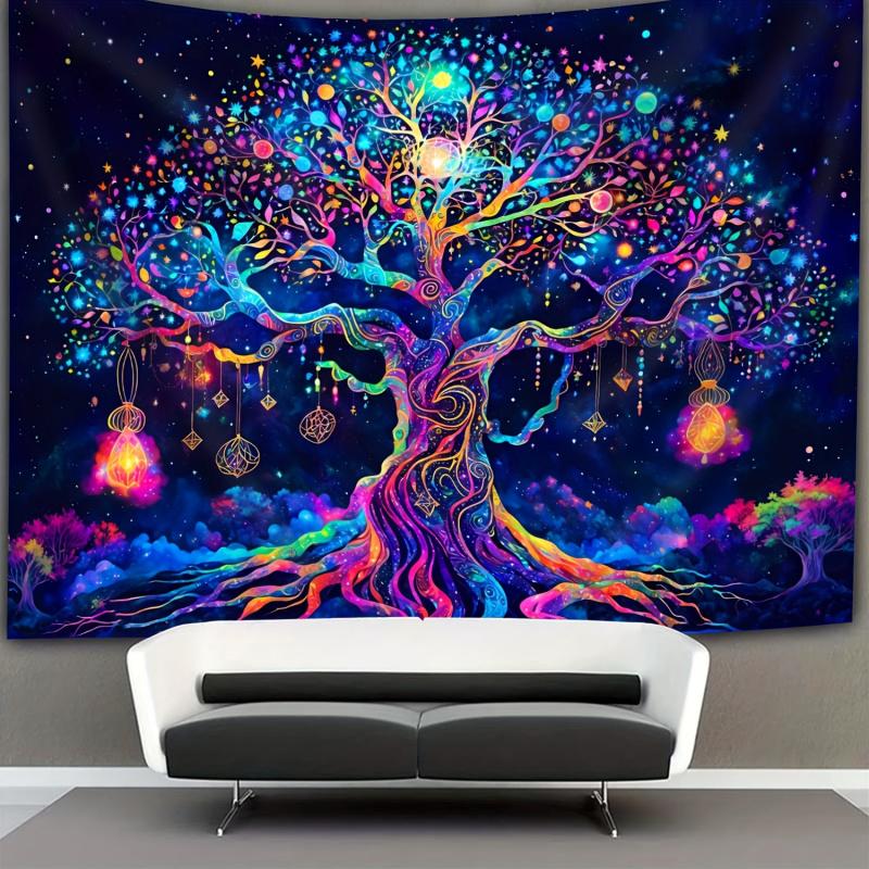 VIKAMA Colorful Tree of Life Art Tapestry Bedroom Bedhead Atmosphere Decoration Esports Room Bar Party Background Tapestry