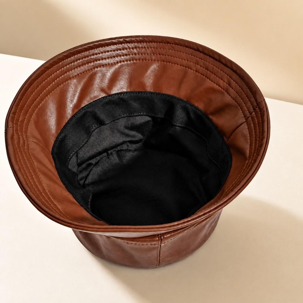 Packable Wide Brim Hat Lightweight PU Leather Hat Fashion Sun Bucket Hat For Women