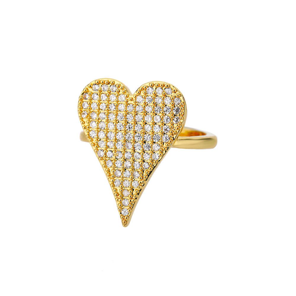 New Geometric Heart Shaped Zircon Open Ring for Women's Niche Design, Finger Ring, Light Luxury Fashion Accessories