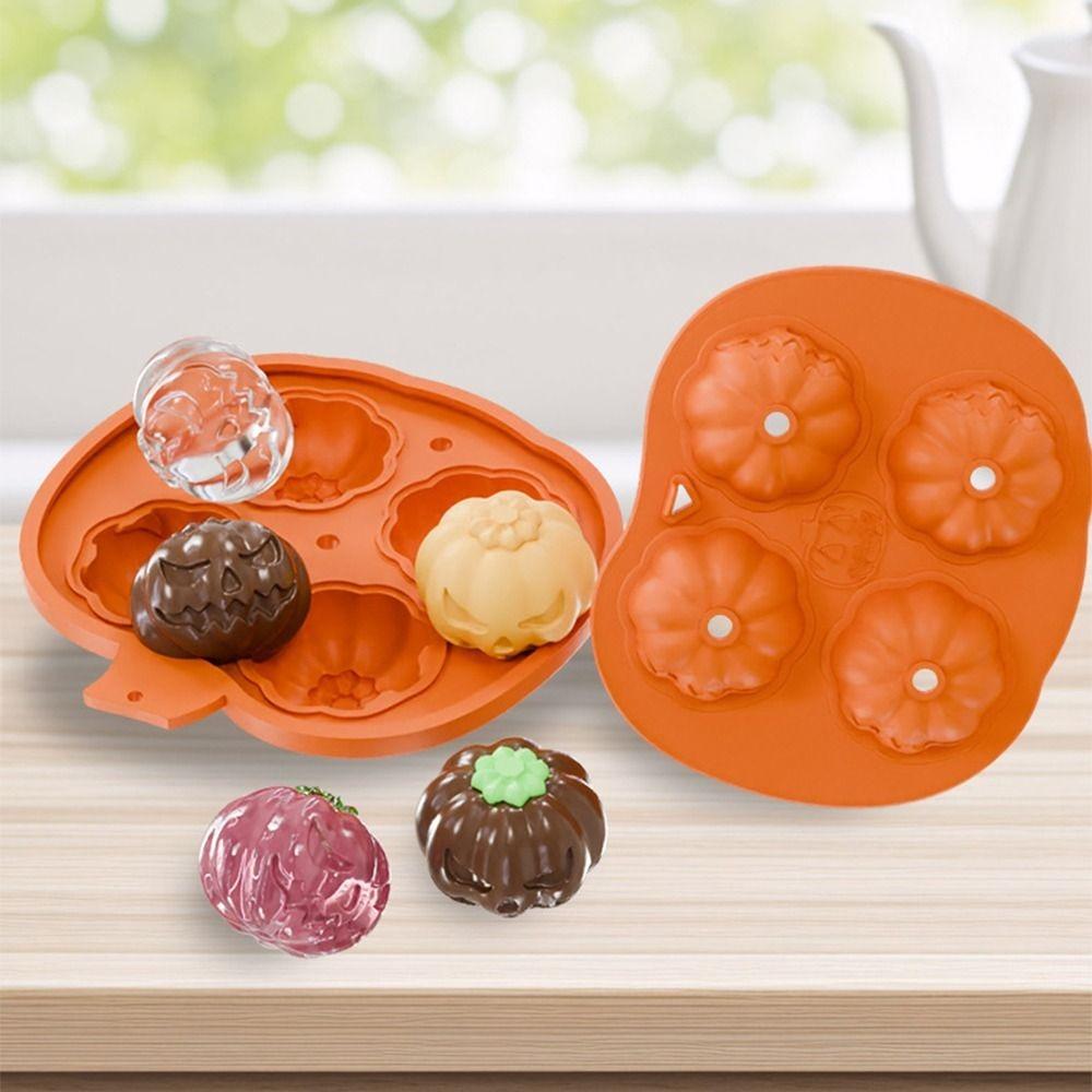 4 Grids Pumpkin Ice Cube Tray Pumpkin Shape 3D Silicone Baking Mold  Pastry Utensil