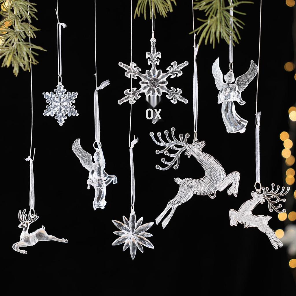 New Acrylic Christmas Tree Ornaments: Reindeer, Angel, and Snowflake Pendants.