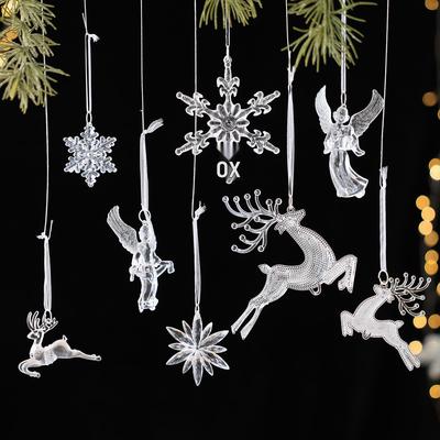 Neue Acryl-Weihnachtsbaumschmuck: Rentier-, Engel- und Schneeflocken-Anhänger.