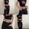 Simple Starry Summer Pink Pu Belt With Alloy Buckle For Women