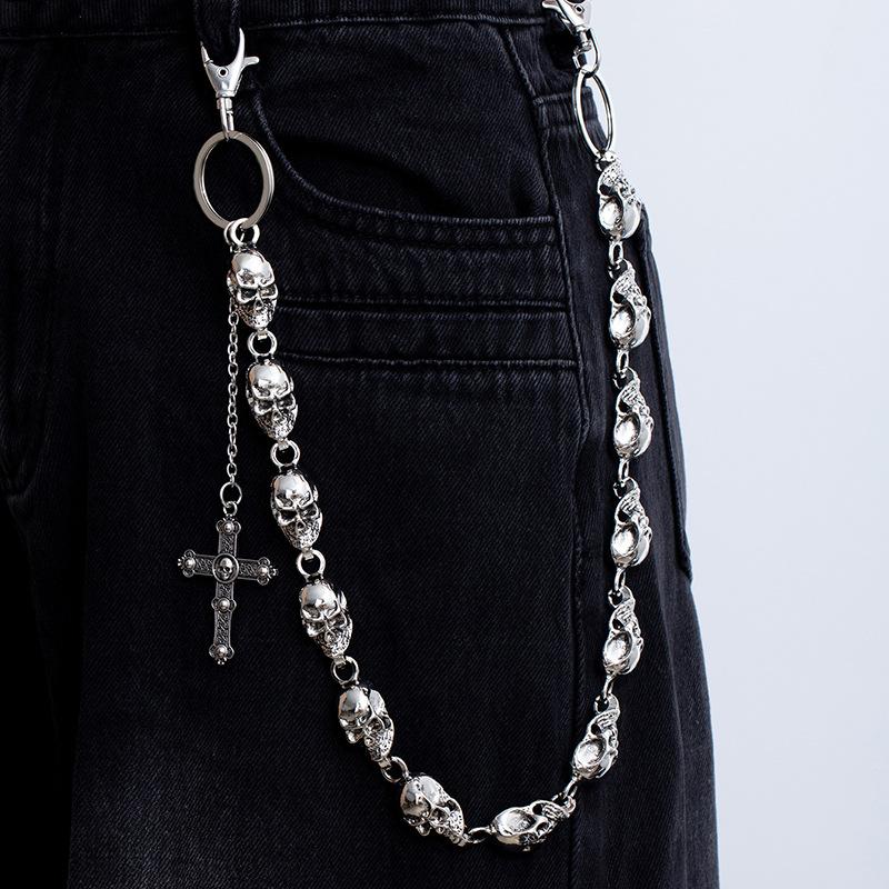 Pendente a Croce Punk Scuro Catena per Vita Teschio Catena per Pantaloni Jeans da Uomo Personalità Hip Hop Accessori Abbigliamento