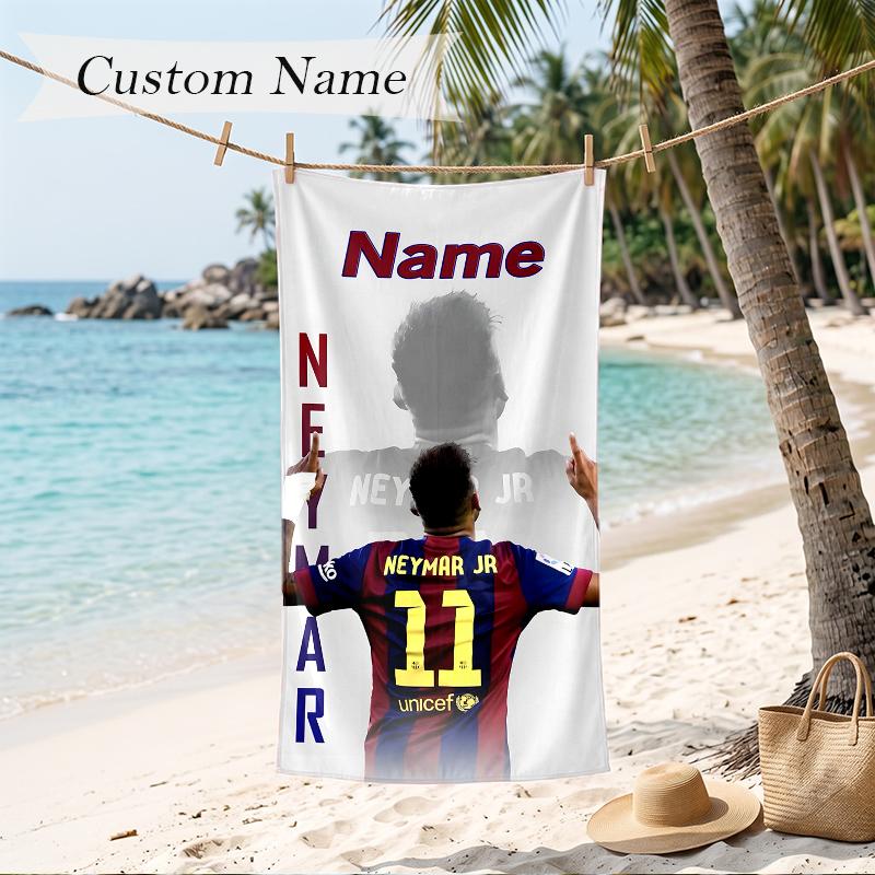 Neymar Custom Name Printed Beach Towel Personalized Soft Towel For Swimming Beach Travel