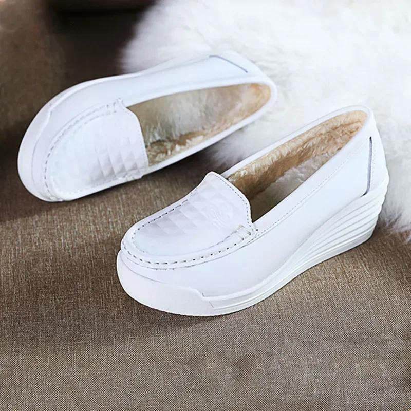 Women Wedge White Shoes Platform Shoes Fashion Comfortable Increase Casual Slip-on Women's Loafers Hollow Out Breathable Shoes