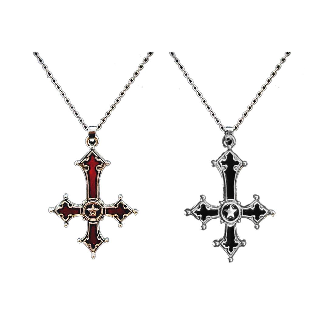 Gotický punkový náhrdelník s príveskom obráteného kríža, nastaviteľná dĺžka retiazky, štýlová retiazka na sveter pre milovníkov módy