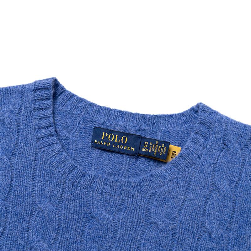 Polo Ralph Lauren Solid Color Small Pony Embroidered Cable Knit Round Neck Slim Fit Long Sleeve Sweater Women Sweater Blue WMPOSWENC021034-400
