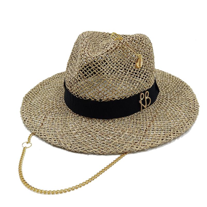 2025 Mode RB Buchstabe Cowboy Strohhut Damen und Herren Sommer Panama Jazzhut Outdoor Urlaubs Strand Sonnenhut Verkauf