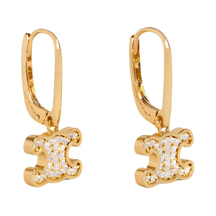 Celine Triomphe Strass Goldbeschichtetes Messing Kristall Ohrringe Damenohrringe 460GC6BZI-35OR