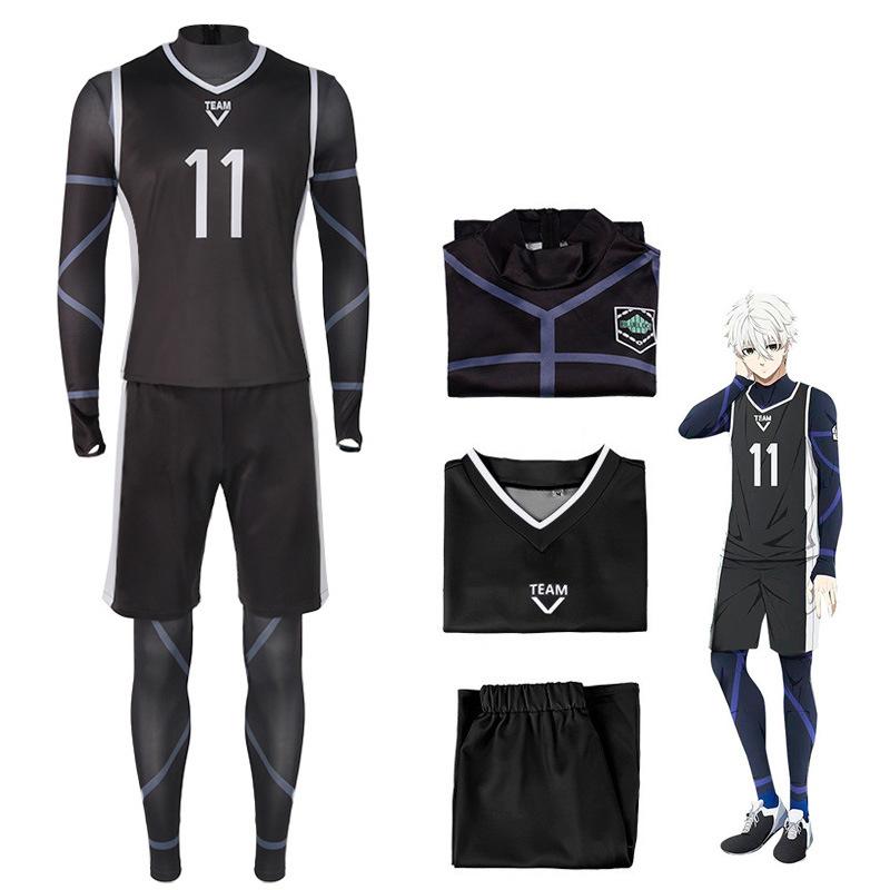Mikage Reo Nagi Seishiro Cosplay Blue Lock Cosplay Kostyme Svart Jersey Jumpsuit Sett Unisex Halloweenfest Rollespillantrekk
