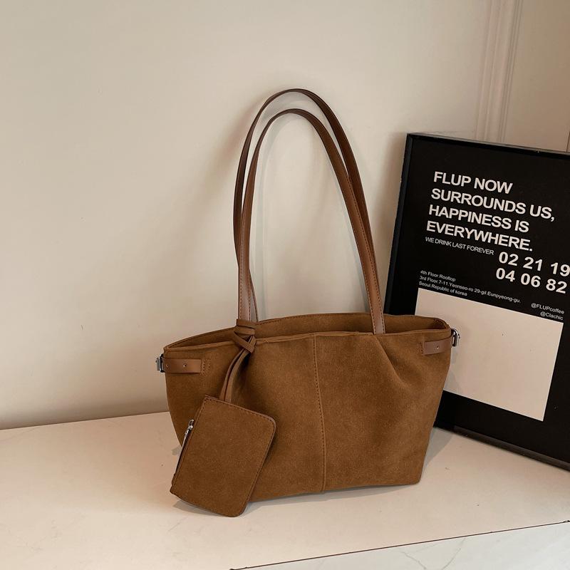 

Suede Shoulder Bags for Women Large Suede Totes Lightweight Underarm Bag Casual Shopper Handbag Solid Color Travel Bucket Bags