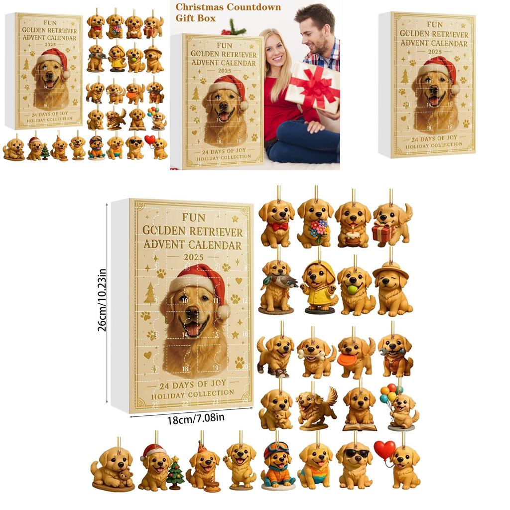 Weihnachts-Adventskalender mit Hundemotiv und Acryl-Tierfiguren zum Verschenken in der Weihnachtszeit