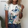 Women Butterfly T-Shirts Summer 3D Print Street Ladies Pullovers T Shirt Female Clothing Casual Tops Short TShirt