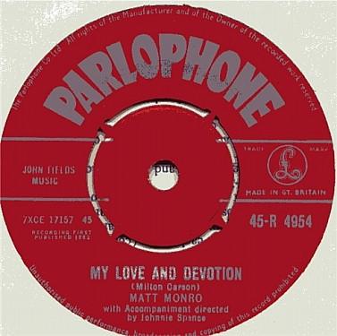 

7inch Record MATT MONRO - My Love And Devotion 45R4954 Parlophone 1962 UK Pop Used