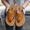 Business Men's Shoe Shiatsu Flat Leather Soft Sabot Outdoor Flip Flops Slides Cheap Shoes Liquidation 2026 Style Male Slipper