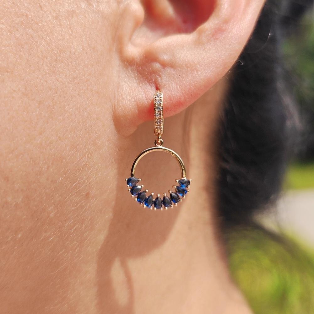 

1 пара модных красных/синих полых круглых висячих сережек для женщин с кубическим цирконием, ювелирные изделия, повседневные аксессуары для вечеринок синий