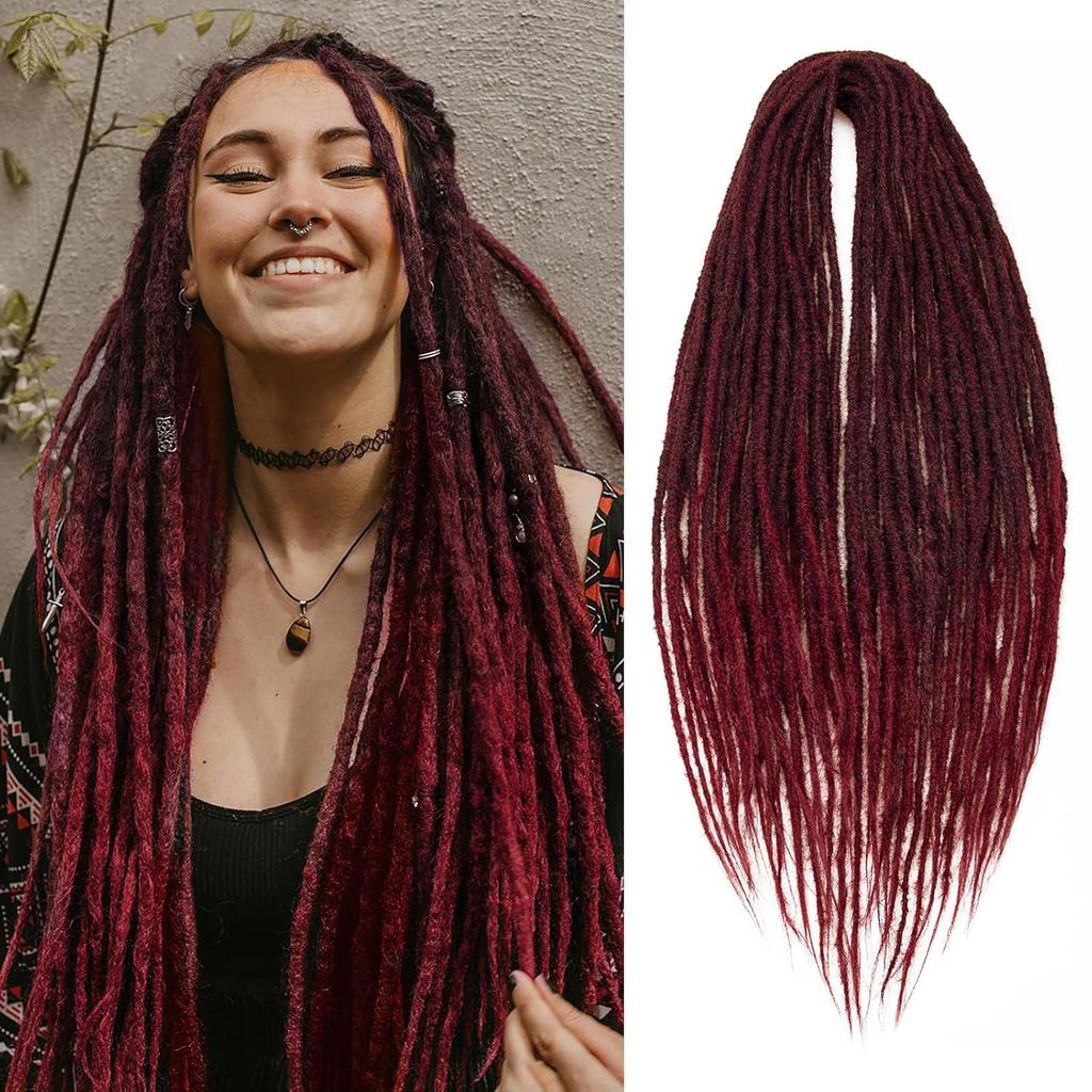 24' Dreadlocks Extensions Crochet Hair for Women 10 Strands Handmade Crochet Hair Braids 0.6cm Hippie Double Ended Dreadlock