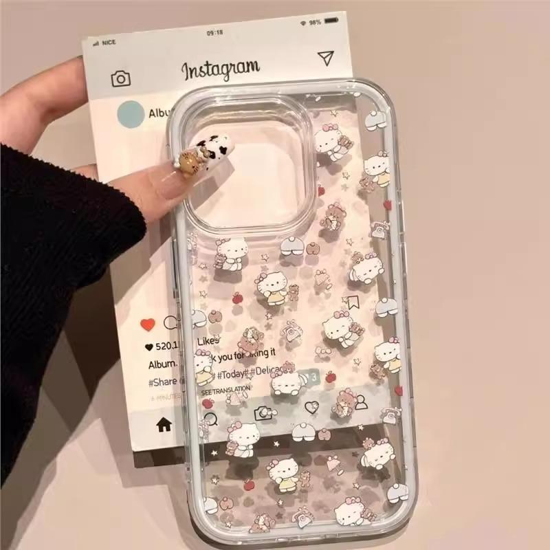Suitable for Apple 11promax Transparent Mobile Phone Case Contrasting Color Two-in-one 11plus Star Bear Kitty Cat