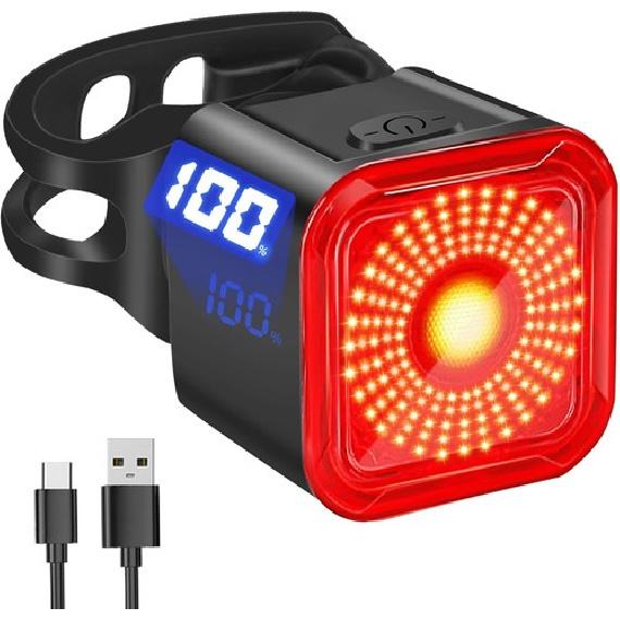 Bike Tail Light with LED Display Screen, USB-C Rechargeable 6 Light Modes, IP55