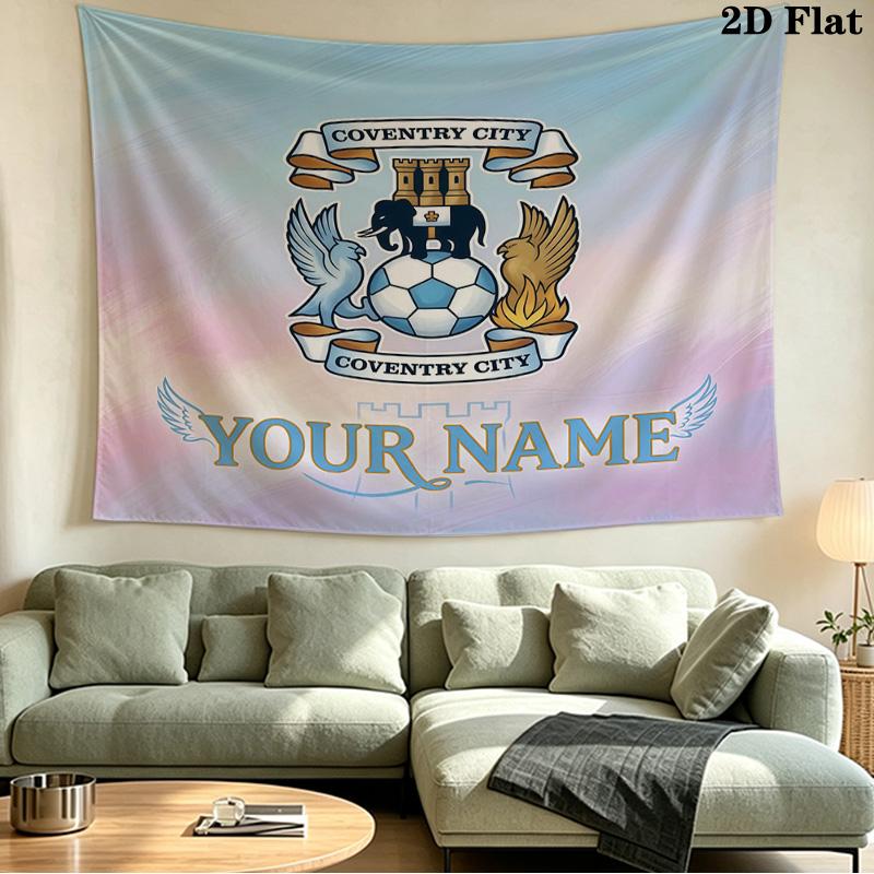 Custom Name Coventry City Printed Tapestry – Wall Hanging for Bedrooms, Dorms, and Home Decor