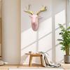 Deer Head with Antlers Carved Wall Sculpture Matte Gilded Detail Stag Art for Living