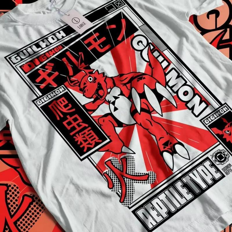 Camisa De Anime Digimon Camiseta Growlmon Guilmon Jyarimon T S разноцветный