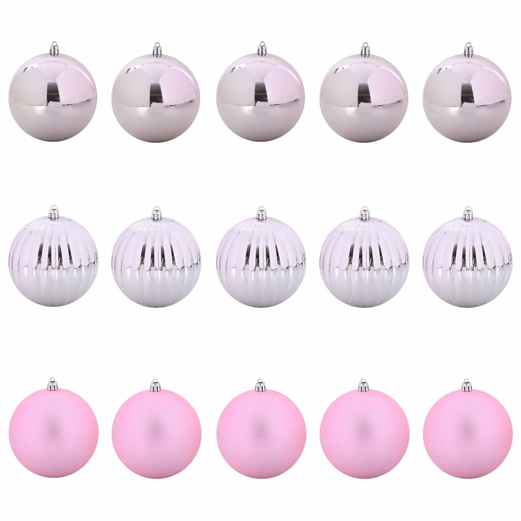 XL Christmas Ornament Set 15 pcs Pink Plastic