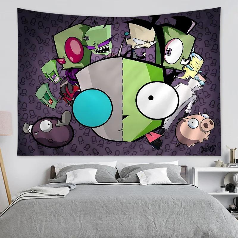 VIKAMA Invaders Zim Tapestry GIR And Alien Tarot Card Murals Cult Cartoon Hippie Decorations In Game Room Dormitory