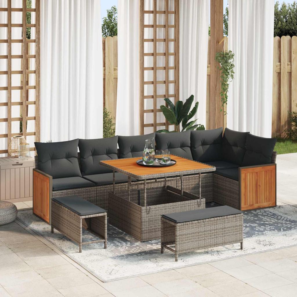 9 Piece Grey Garden Sofa Set with Cushions