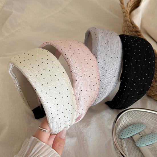 Cerchietto per Capelli da Donna, Fascia Satinata Allargata e Curva con Design a Pois, Vestibilità Comoda per Assottigliare il Viso, Fascia per Capelli per Uso Quotidiano