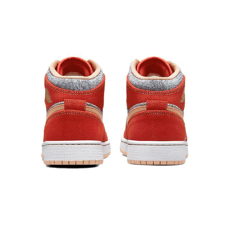 Air Jordan 1 Mid SE GS Denim Rød Barnesneakers Cinnabar Hamp Hvit DM4384-600