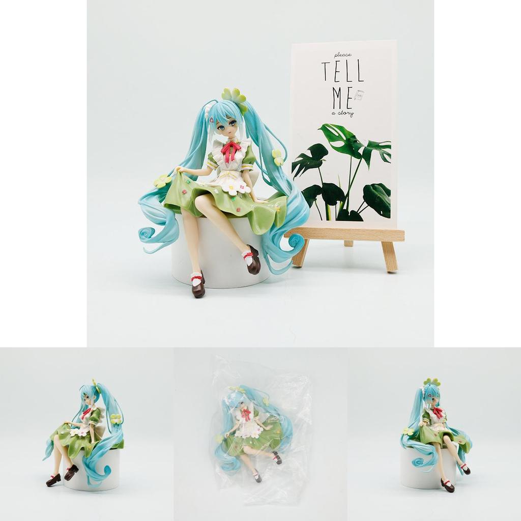 Hatsune Miku Pvc Model Ornament With Four Leaf Clover Style For Home Office Desk Decoration And Collecting
