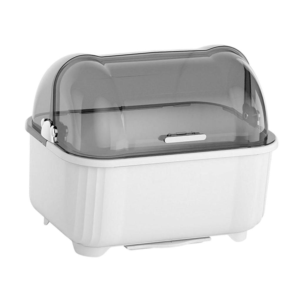 Dustproof Dish Drainer Rack with Pull Out Tray Tableware Drying Organizer Bowl Plate Cup Holder for Kitchen Countertop Storage