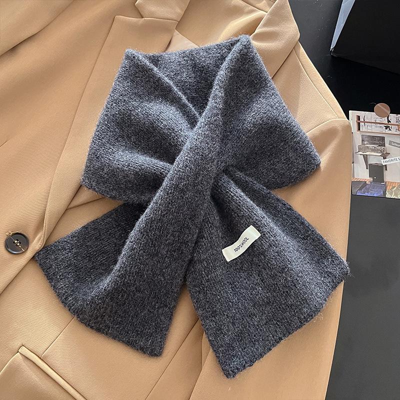 Wool Knitted Scarf Women Winter Warm Scarves Bright Solid Color Design Thickened Shawl Soft Triangle Pashmina Neck