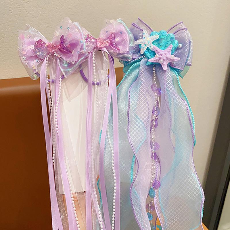 Mermaid Headwear, Children'S Princess Bow, Hairpin, Girls' Floating Yarn, Braided Hair Clip, Mermaid Maiden Hair Accessory