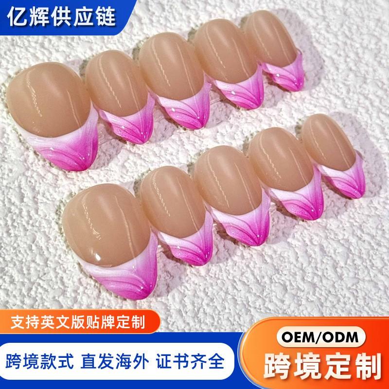 Almond Shape French Tip 3D Floral Hand-Painted Press-On Nails Reusable Wearable Nail Art Women Men Teens AW1284