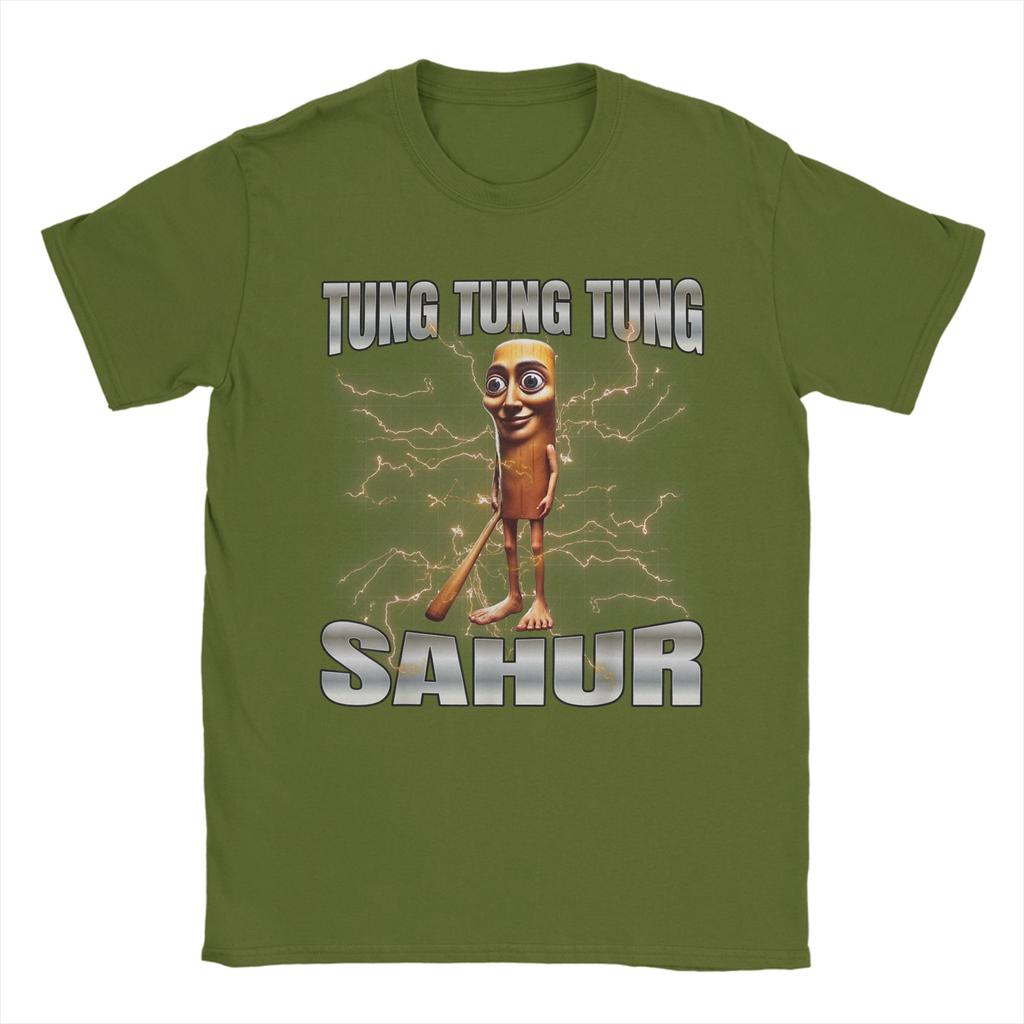 Vintage Tung Tung Tung Sahur Italian Brainrot Meme T-Shirts Men Round Collar Pure Cotton T Shirts Short Sleeve Tees Clothing
