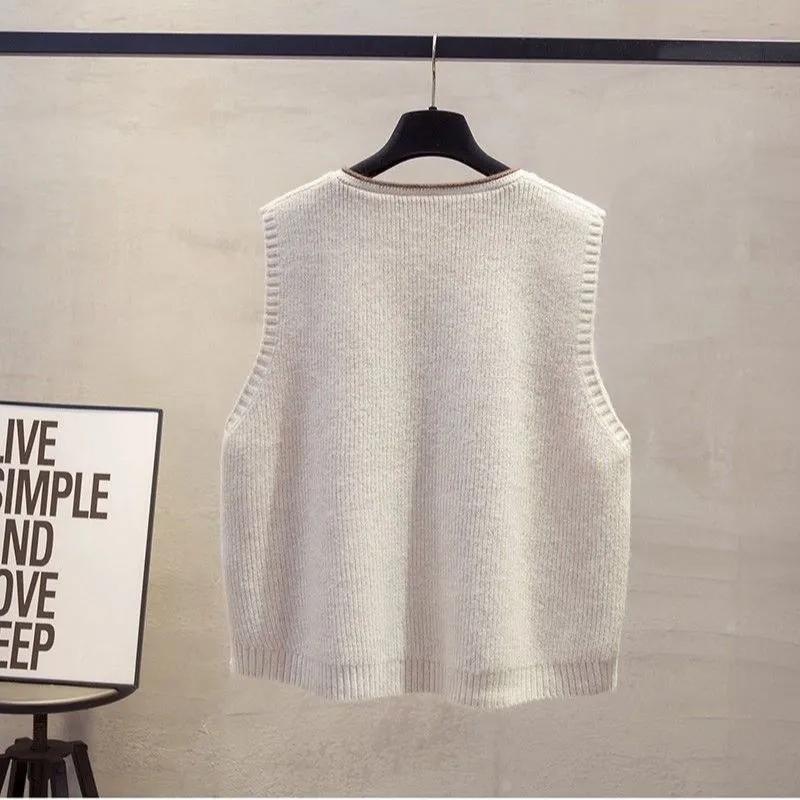 Fashion Korean Knitted Vest Autumn Loose and Slim Versatile Jacquard Age Reducing Vest Women's Round Neck Top