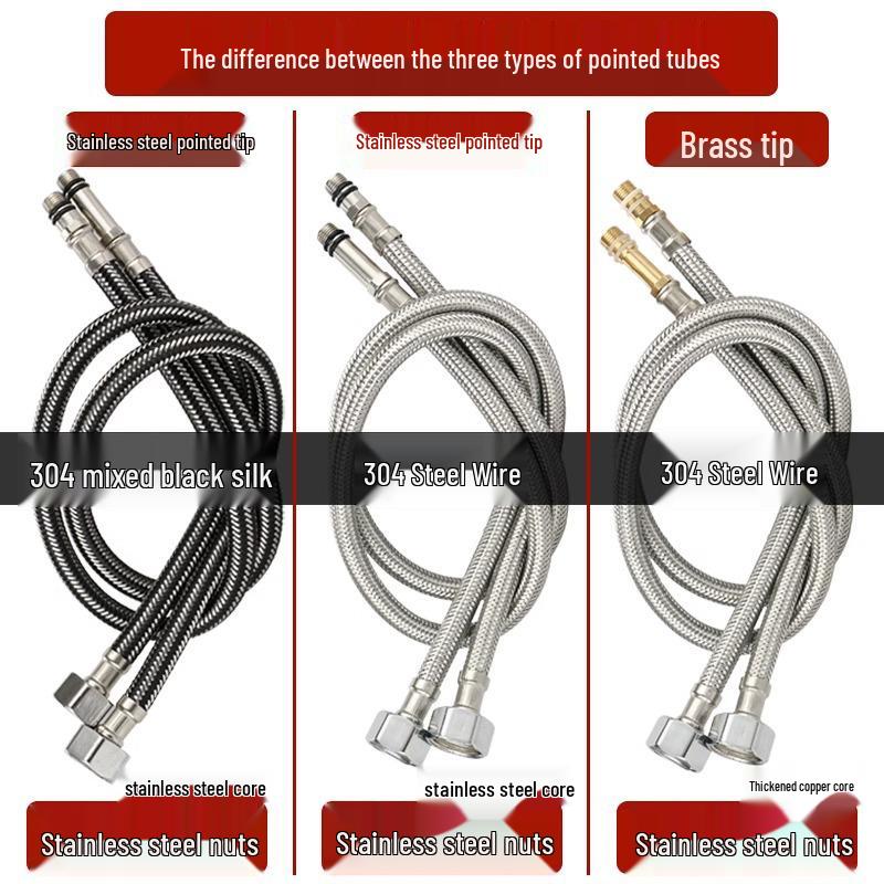 304 Stainless Steel Braided Flexible Hose for Kitchen Faucet - Hot/Cold Inlet Pipe