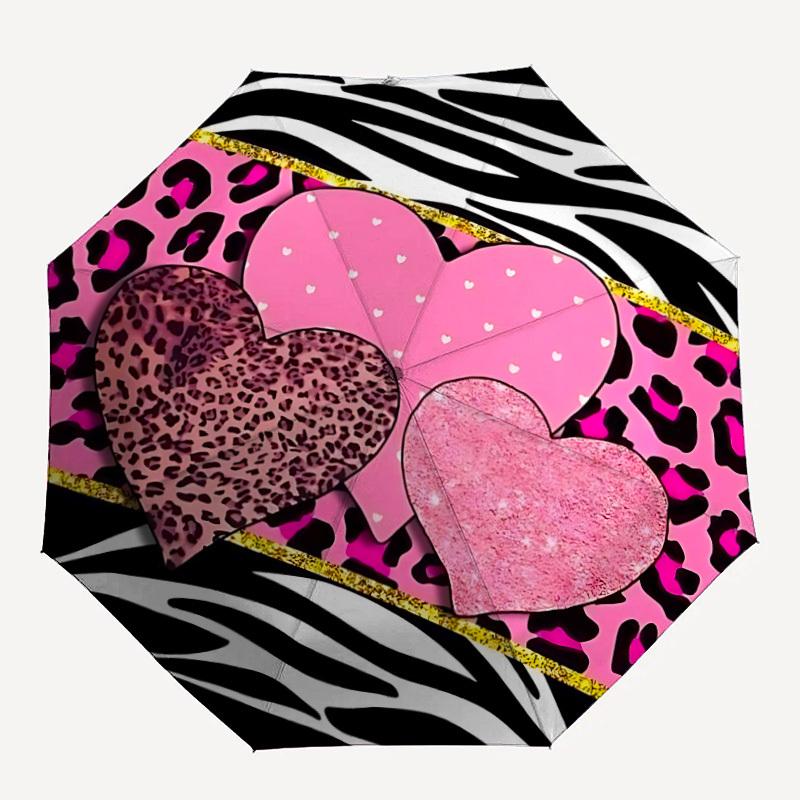 

1pc Leopard Print Heart Folding Umbrella, Durable, Suitable for Outdoor Activities or Rain, Suitable for Commuting yy251027114