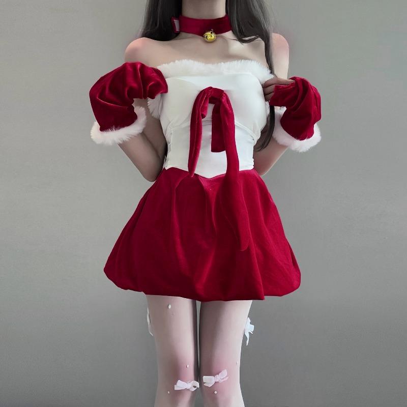 Sexy lingerie christmas robe babes bunny velvet bow sexy tube top dress pure desire