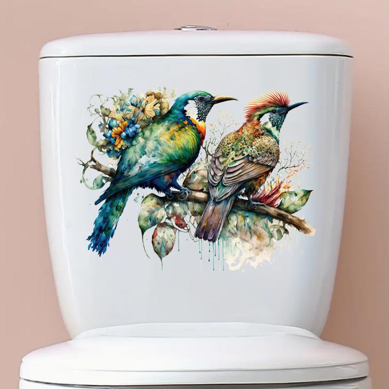 Self-adhesive Toilet Stickers Birds Flowers for Bathroom Toilet Seat Creative Home Wall Decor